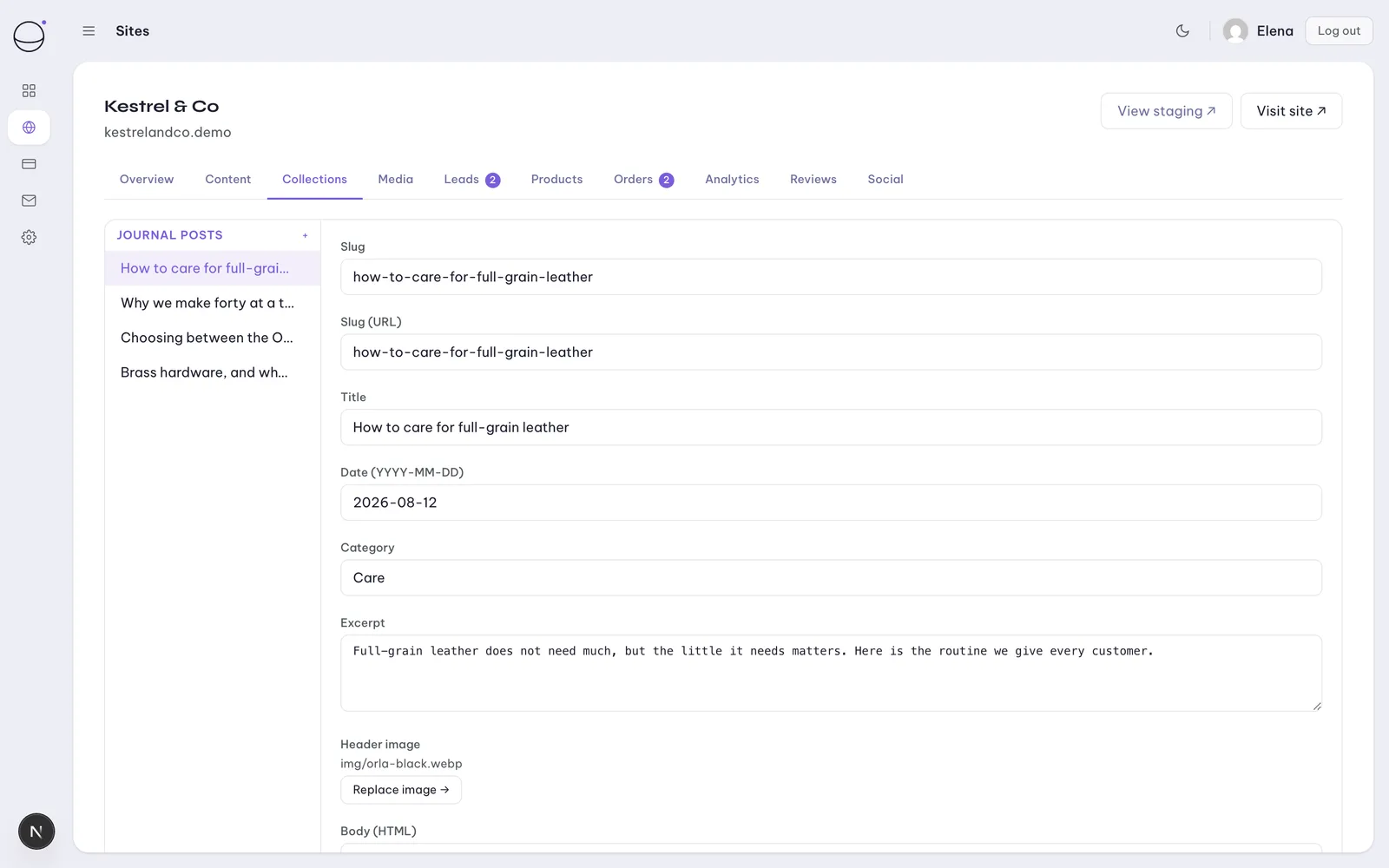 Orbit portal: collections and journal entries